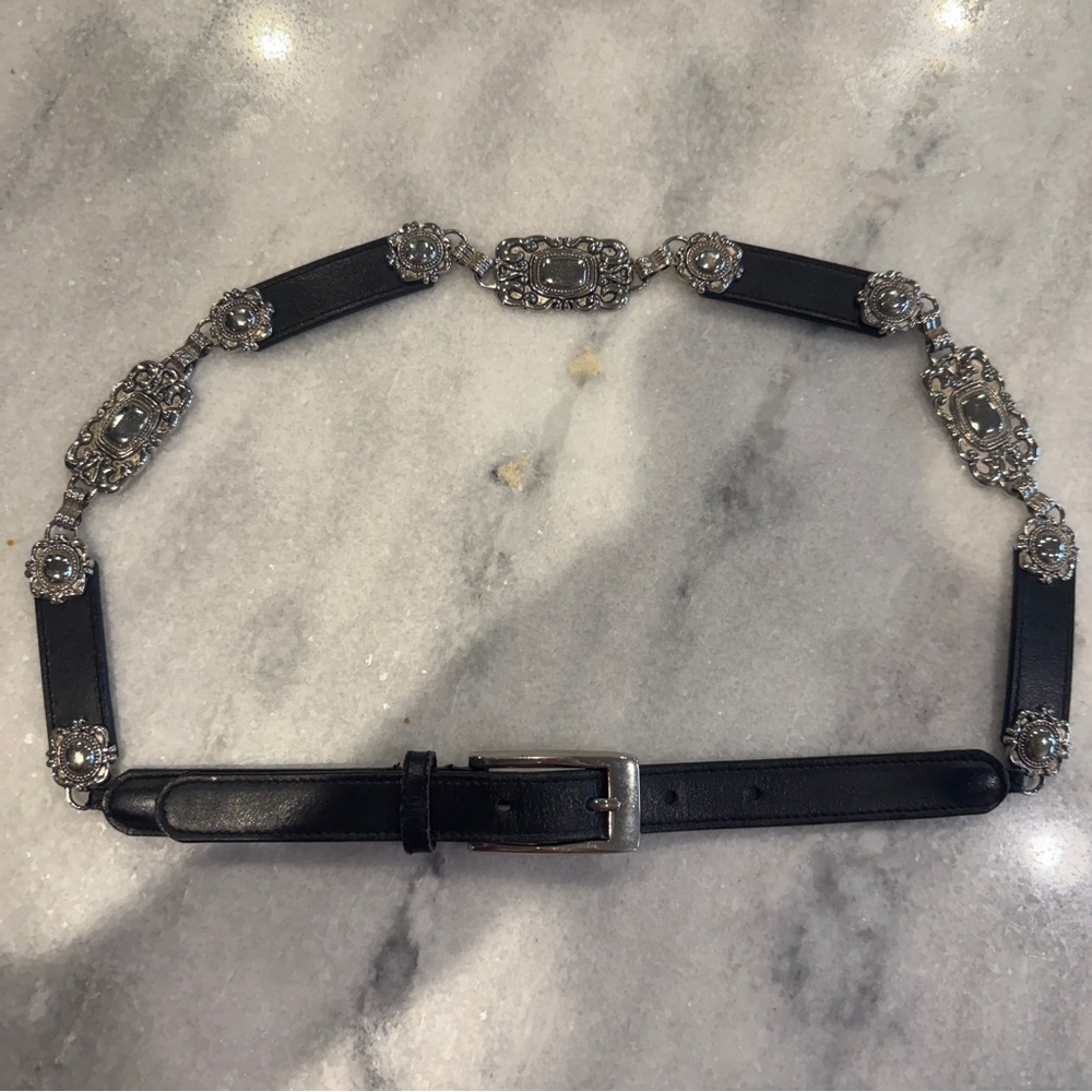 Leather Statement‎ Belt Black w/ Silver Accents Western Style Belt medium/large